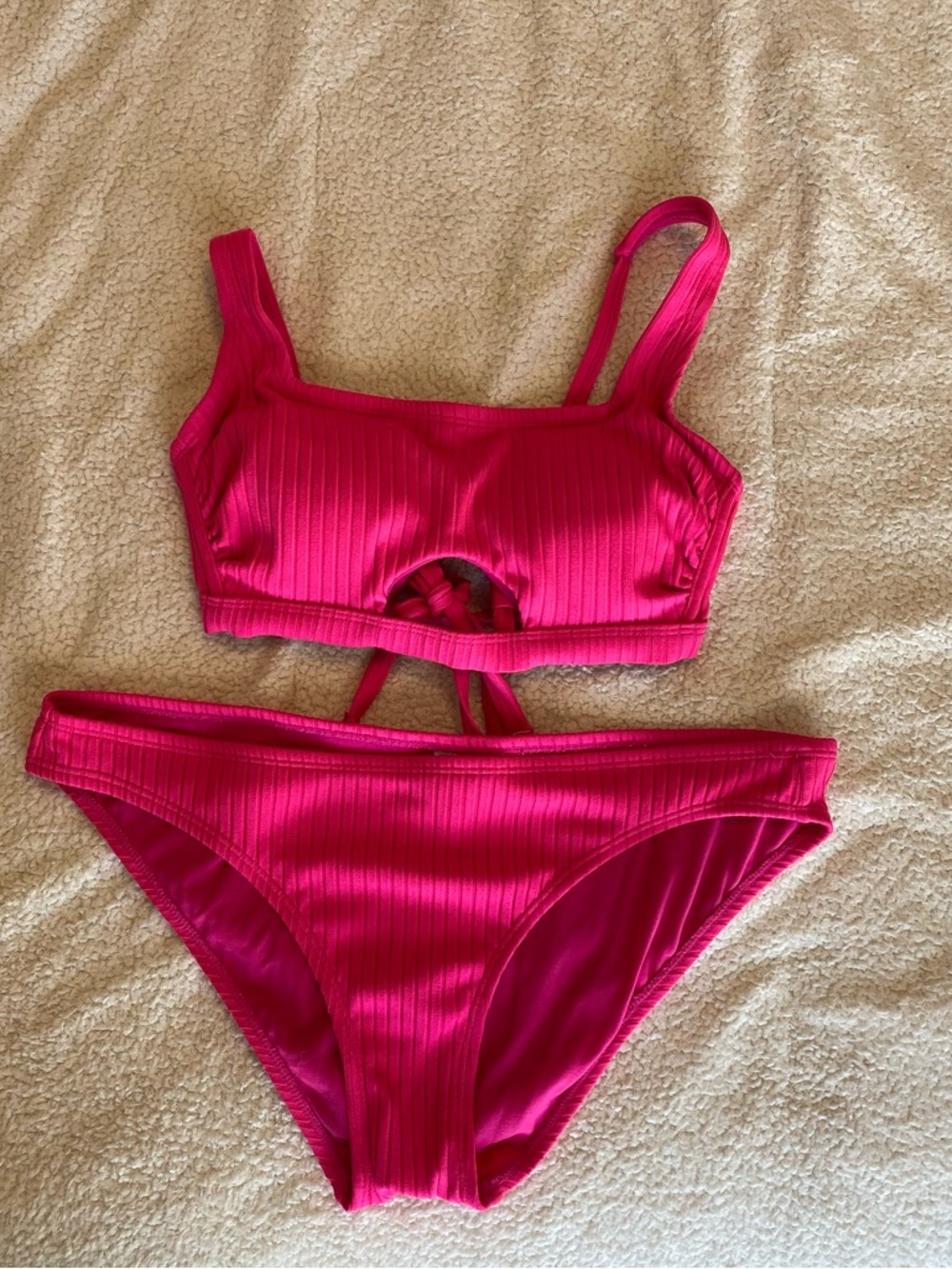 Xhilaration Hot Pink Ribbed Bikini Top and Bottom Set